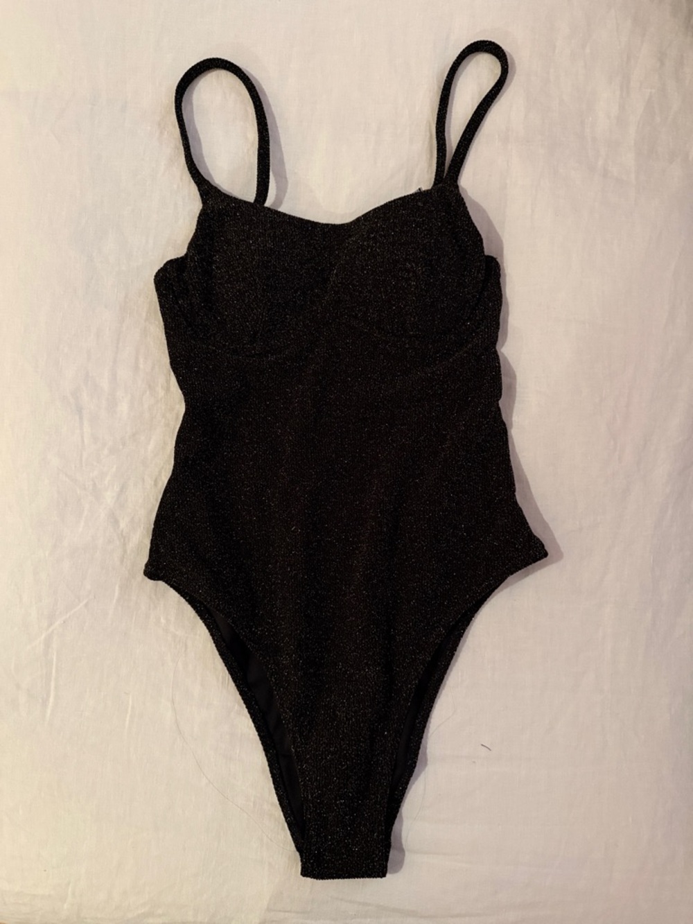 Black Shimmery One-Piece high cut, flattering Swimsuit small